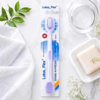 Lotus Flex Shine-N-Fresh Lavender Toothbrush – Soft Bristles for Sensitive Teeth with Tongue Cleaner