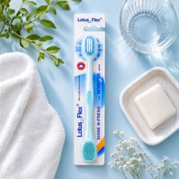 Lotus Flex Shine-N-Fresh Blue Toothbrush – Soft Bristles for Sensitive Teeth with Tongue Cleaner