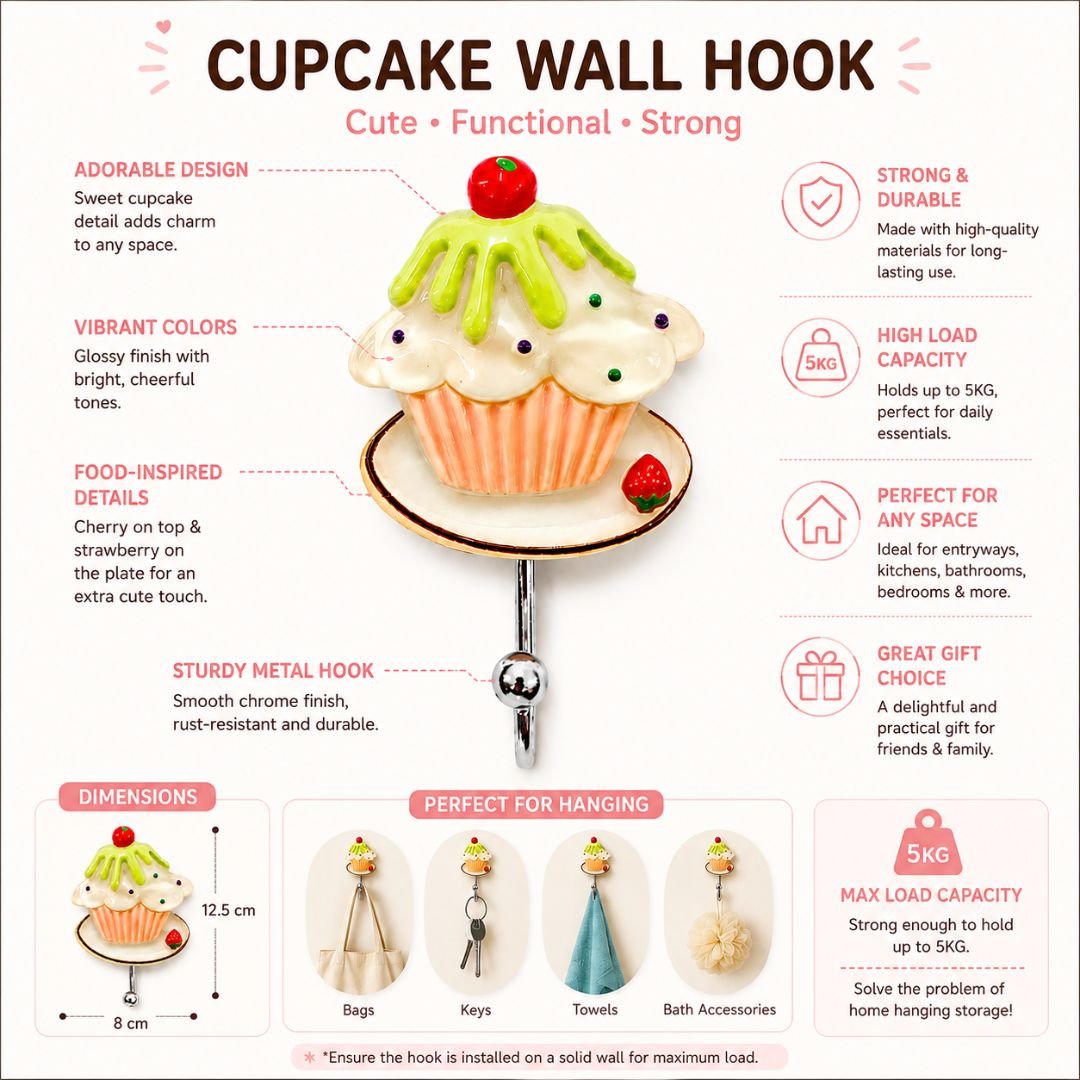 Lime Green Drizzle Cupcake Wall Hook – Cute Decorative Hook for Kids Rooms & Home Decor - Image 2