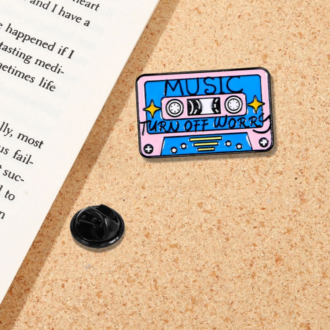 Music Turn Off Worry Cassette Tape Enamel Pin – Cute Retro Music Lapel Pin for Music Lovers - Image 3