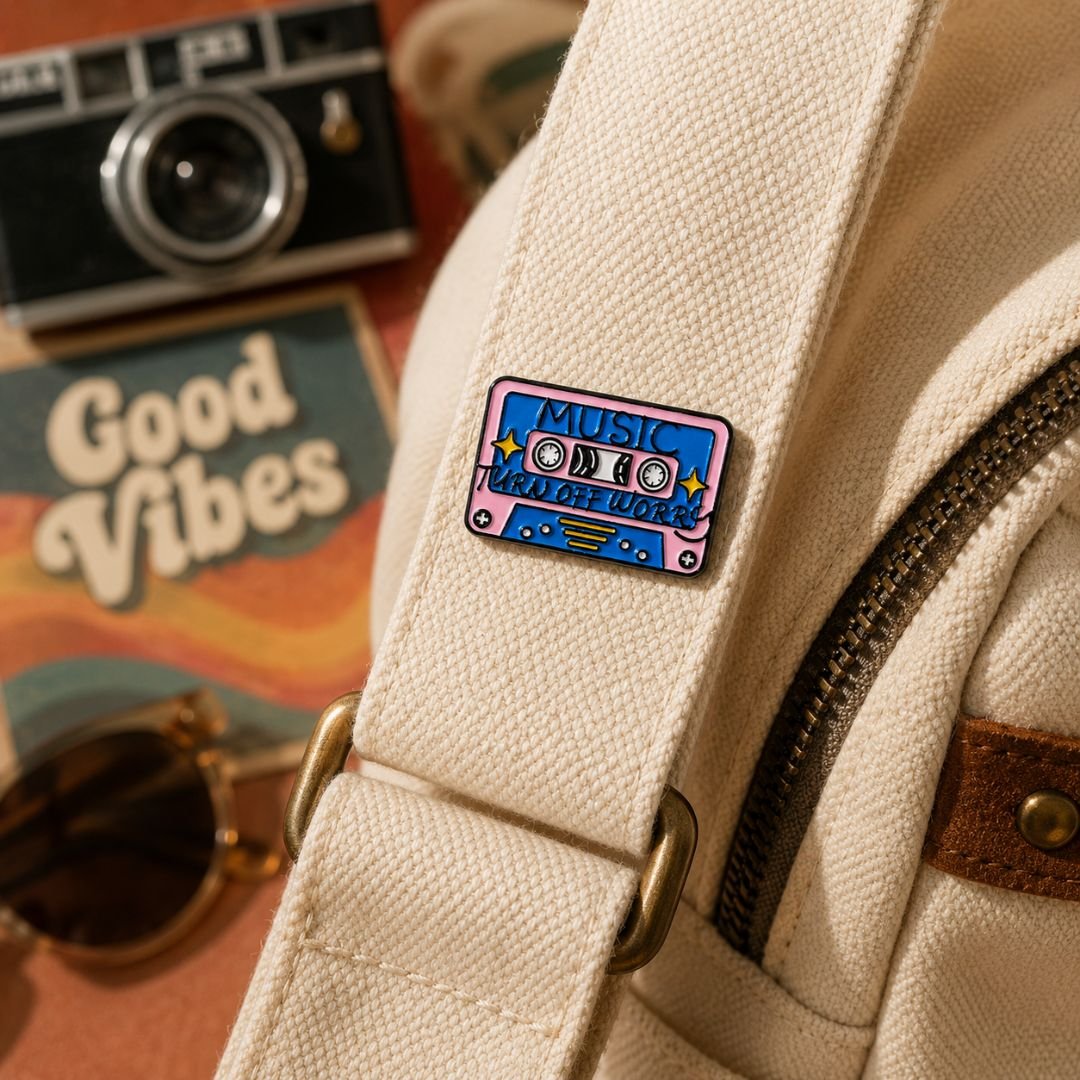 Music Turn Off Worry Cassette Tape Enamel Pin – Cute Retro Music Lapel Pin for Music Lovers - Image 4
