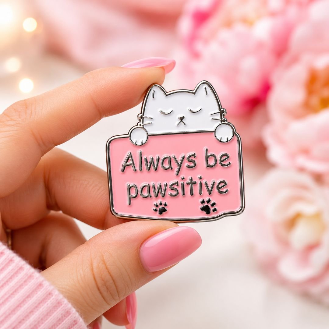 Always Be Pawsitive Enamel Pin – Cute Cat Lapel Pin for Cat Lovers & Positivity Gifts - Image 2