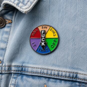 F**k It Spinner Enamel Pin – Funny Decision Making Spinning Wheel Lapel Pin