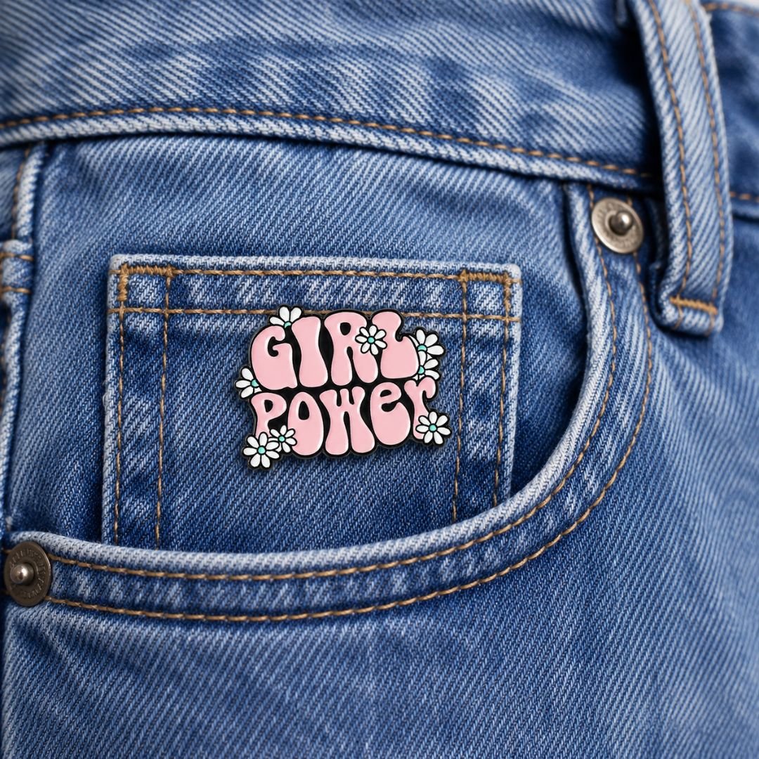 Girl Power Floral Enamel Pin – Cute Pink Daisy Feminist Lapel Pin for Women & Empowerment Gifts - Image 2