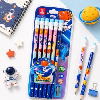 Red Dino Space Exploration HB Pencil Set with Sharpener & Eraser | 10 HB Pencils for Kids, School & Drawing