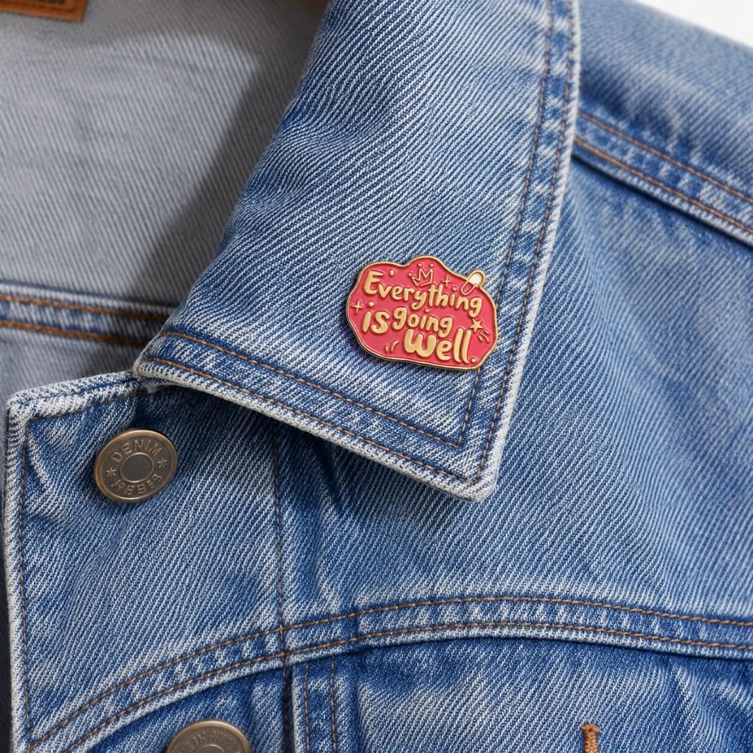 Everything Is Going Well Hard Enamel Lapel Pin Badge | Positive Quote Pin with Gold Tone Lettering for Jackets, Bags & Backpacks - Image 2