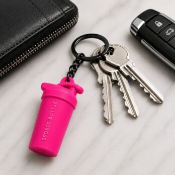 Pink Silicone Sports Bottle Keychain | Mini Water Bottle Key Ring Charm for Keys, Bags & Backpacks
