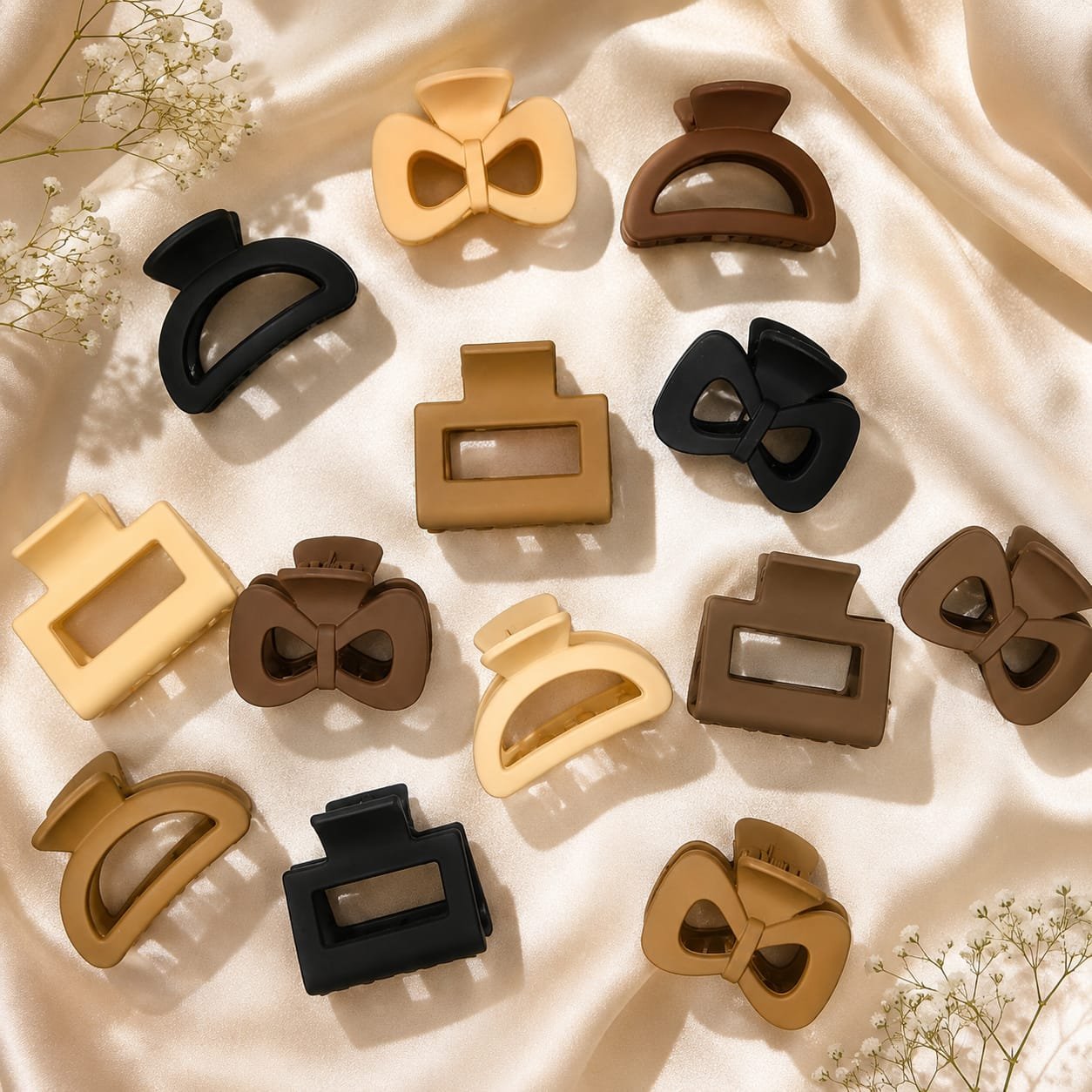 Mini Hair Clips Set of 3 featuring assorted claw clip shapes in coordinated neutral colours.