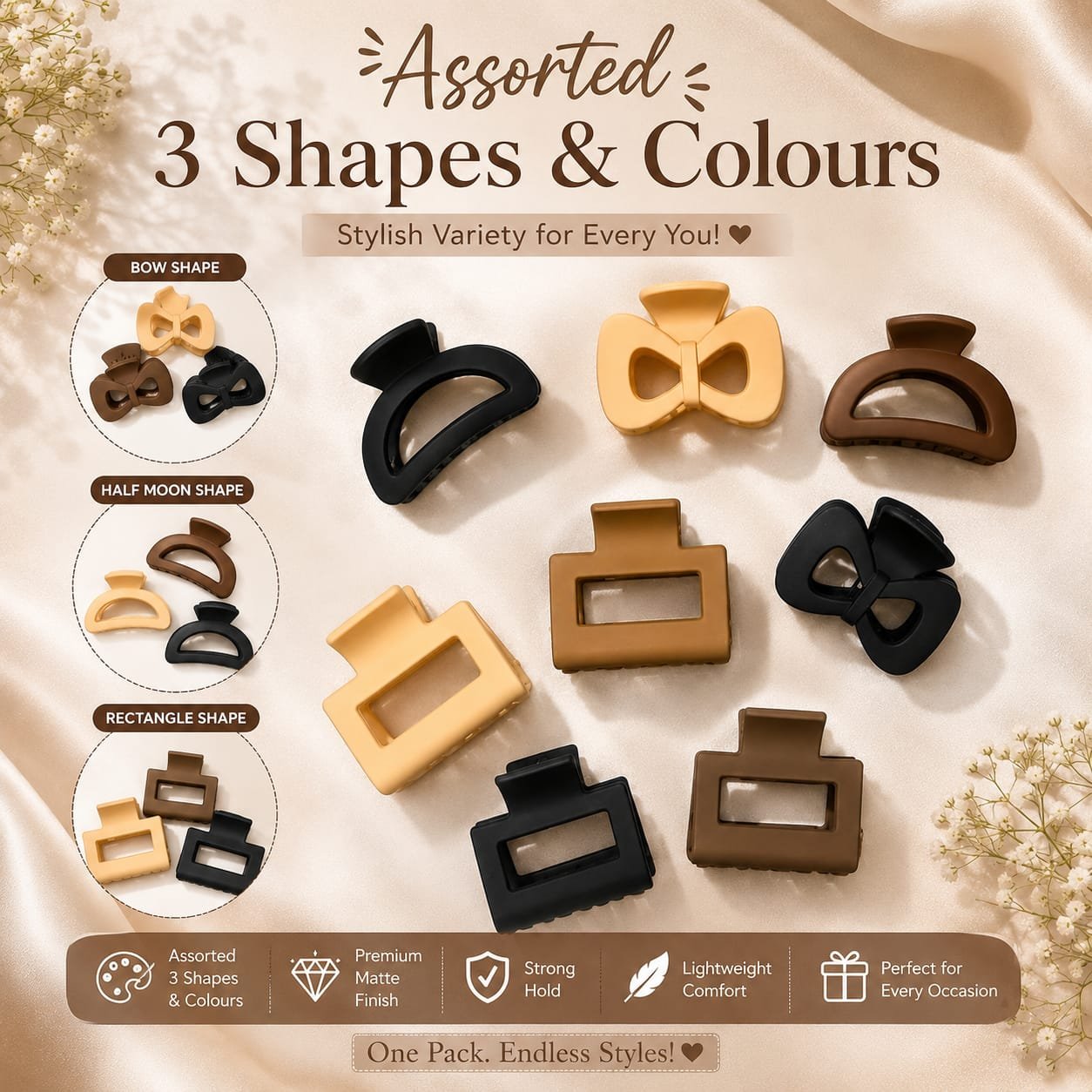 Mini Hair Clips Set of 3 | Assorted Mini Claw Hair Clips | Neutral Hair Clamps for Women & Girls - Image 2