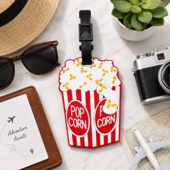 Popcorn Silicone Luggage Tag | Premium Travel Bag Tag with Hidden Personal Information Card | for Suitcases, Cabin Bags & Backpacks