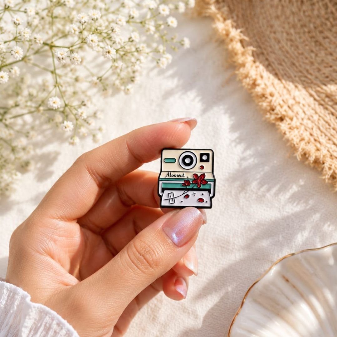 Polaroid Camera Enamel Pin | Vintage Instant Camera Lapel Pin | Cute Photography Badge Brooch - Image 2