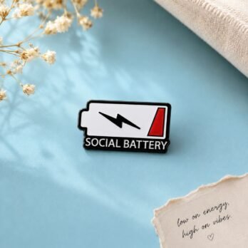 Social Battery Enamel Pin | Funny Battery Lapel Pin | Cute Introvert Badge Brooch
