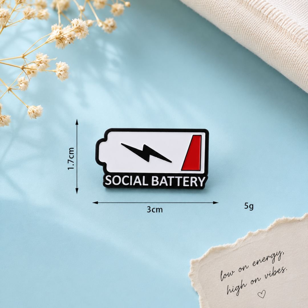 Social Battery Enamel Pin | Funny Battery Lapel Pin | Cute Introvert Badge Brooch - Image 3