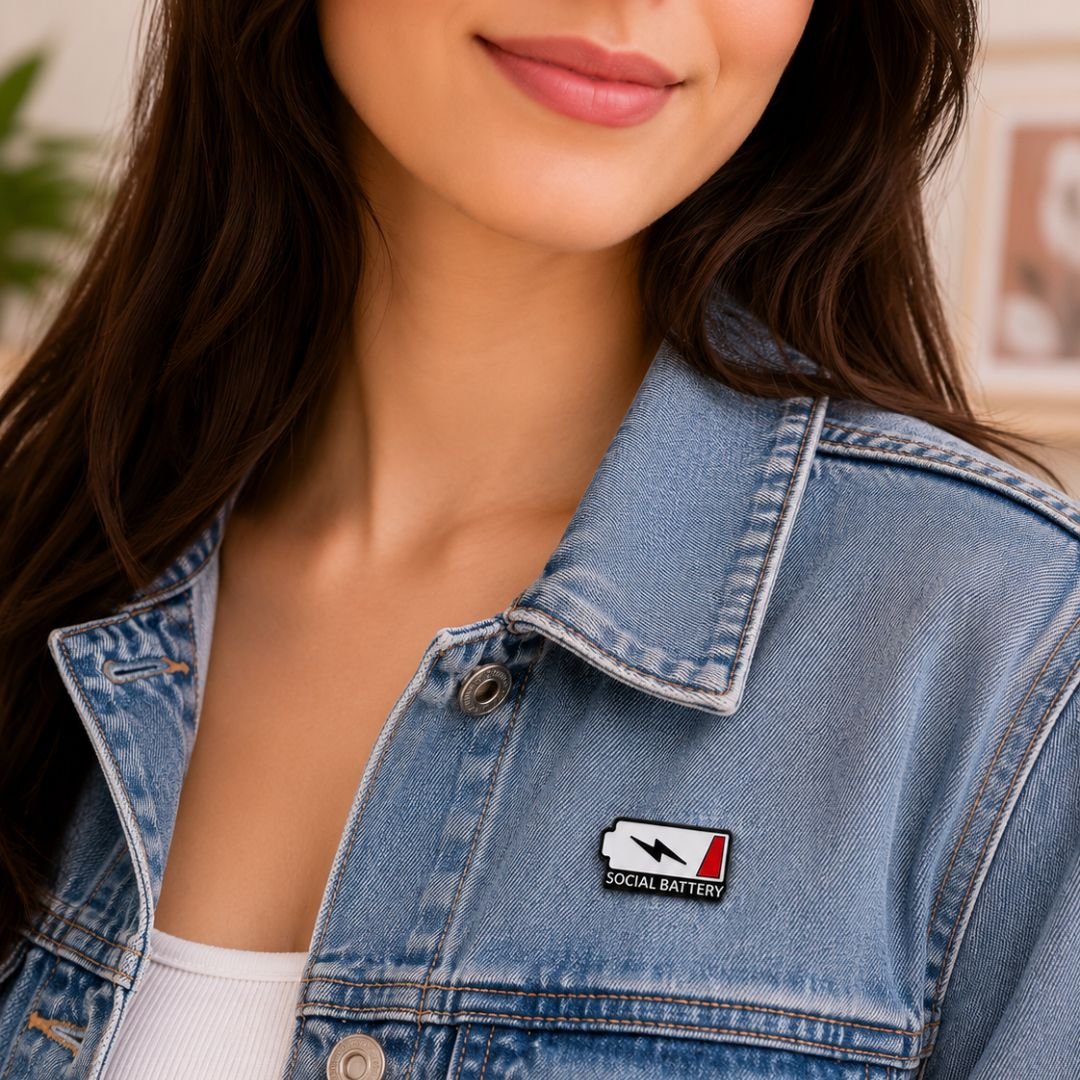 Social Battery Enamel Pin | Funny Battery Lapel Pin | Cute Introvert Badge Brooch - Image 2