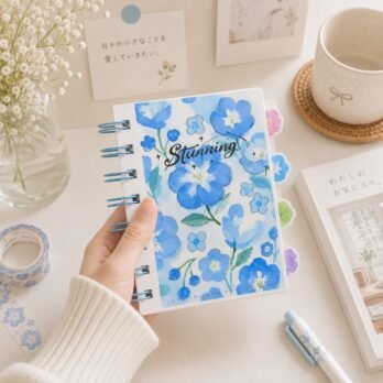 Mini Spiral Diary Blue Floral Notebook – 80 Sheets
