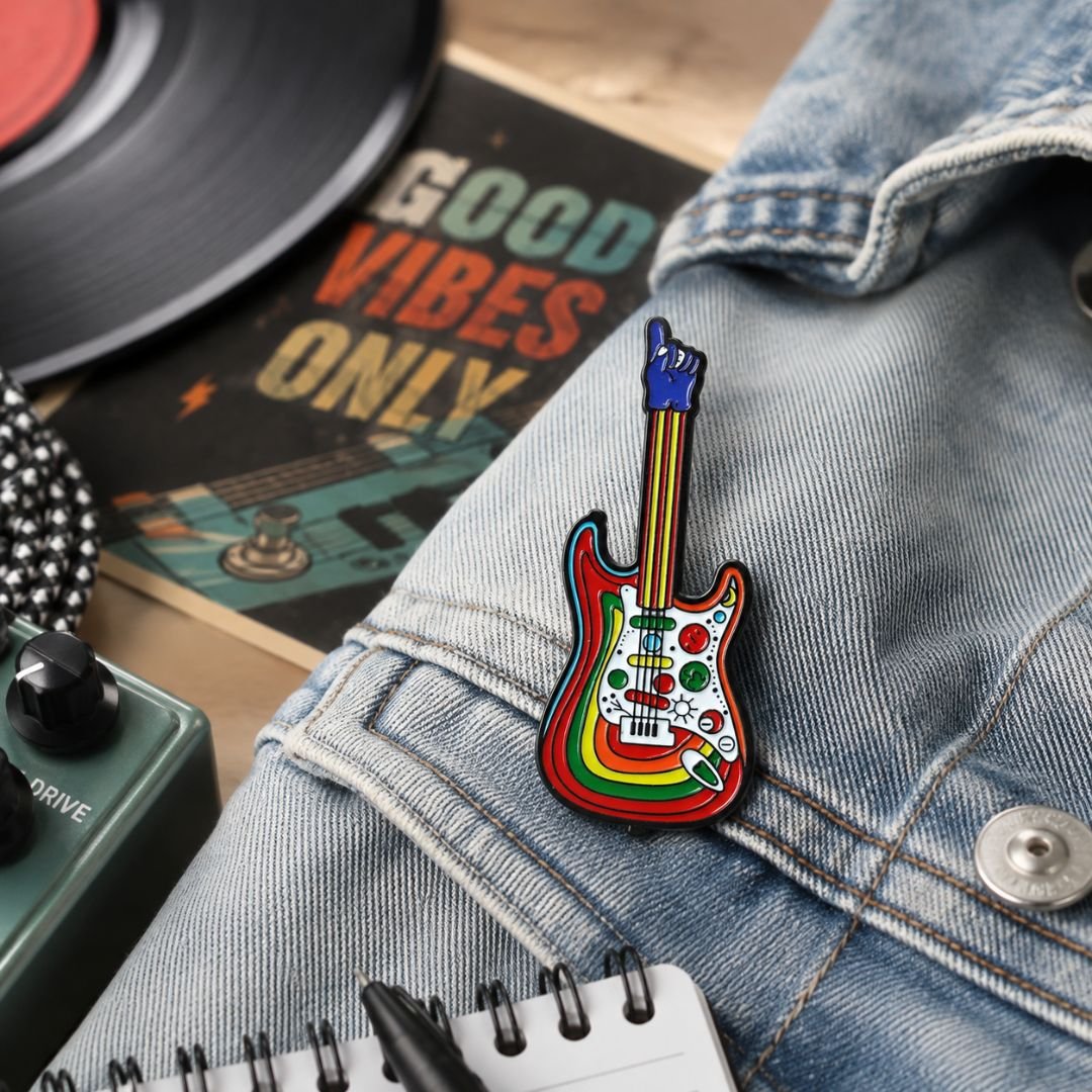 Guitar Enamel Pin – Colourful Music Lapel Pin for Jackets & Bags - Image 3