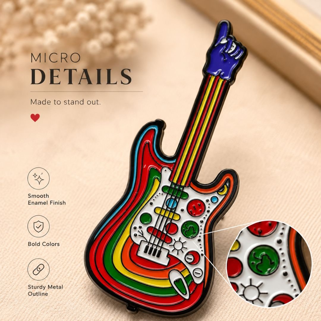 Guitar Enamel Pin – Colourful Music Lapel Pin for Jackets & Bags - Image 2