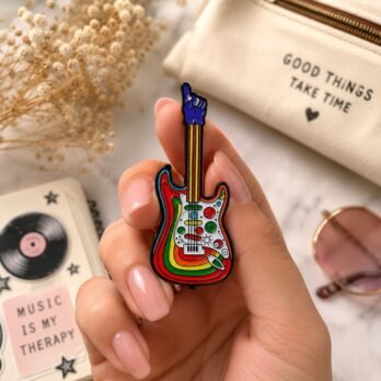 Guitar Enamel Pin – Colourful Music Lapel Pin for Jackets & Bags