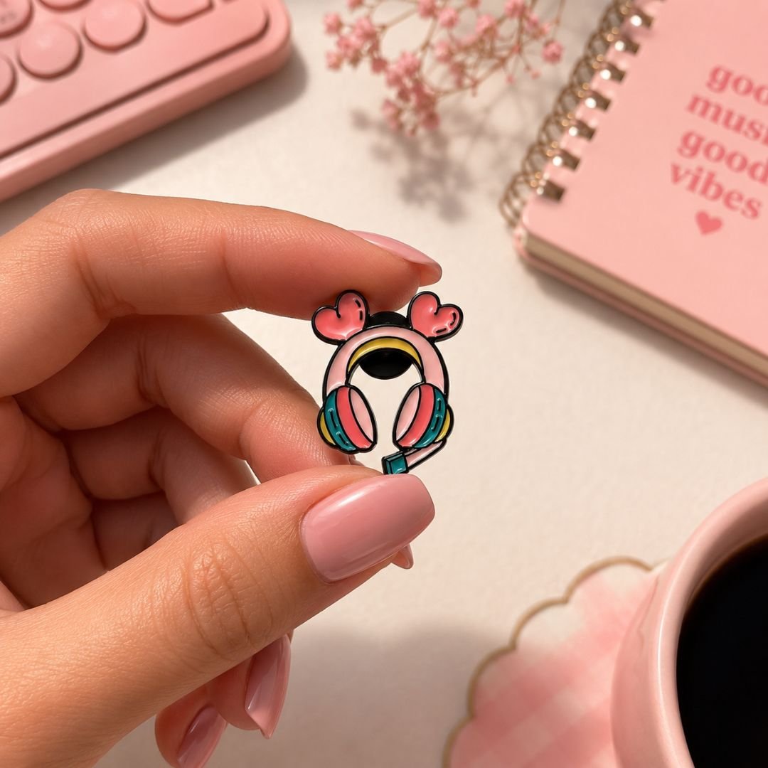 Sweet Heart Gaming Headset Enamel Pin | Cute Gamer Lapel Brooch - Image 3