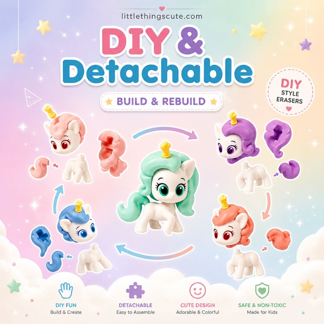 DIY Pony Unicorn Erasers Set of 5 – Premium Cute Erasers - Image 3