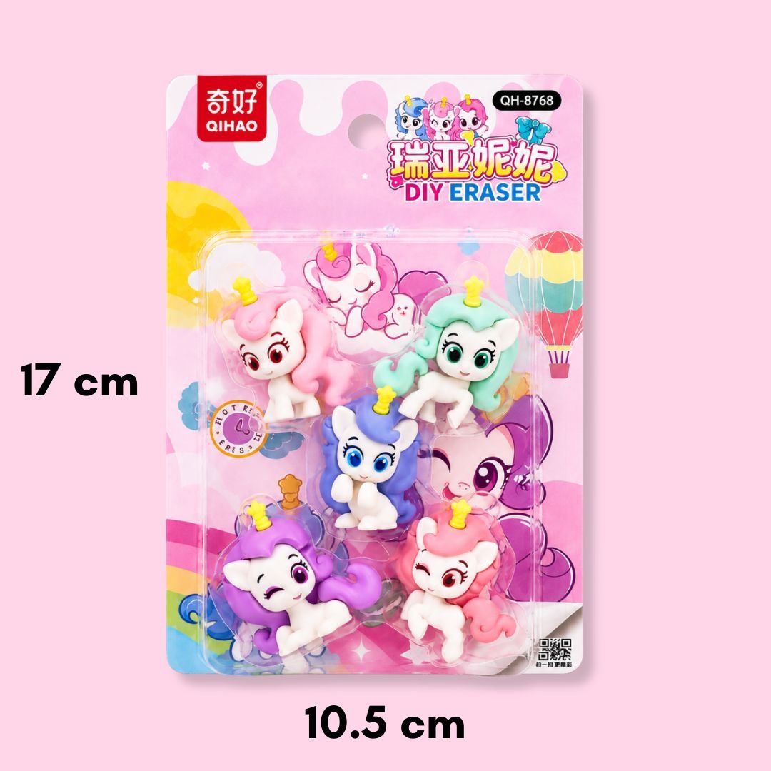 DIY Pony Unicorn Erasers Set of 5 – Premium Cute Erasers - Image 2
