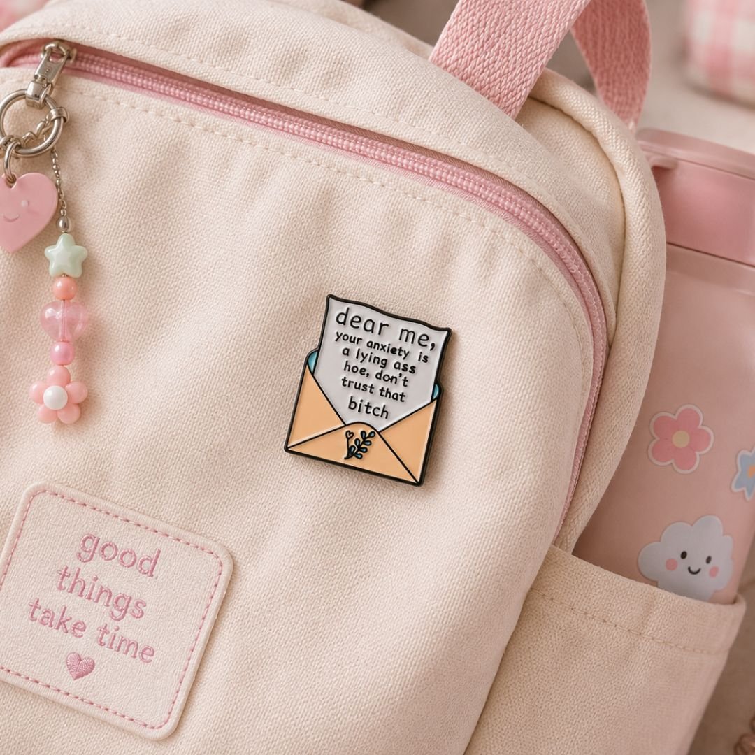 Dear Me Anxiety Reminder Enamel Pin | Motivational Envelope Brooch - Image 2