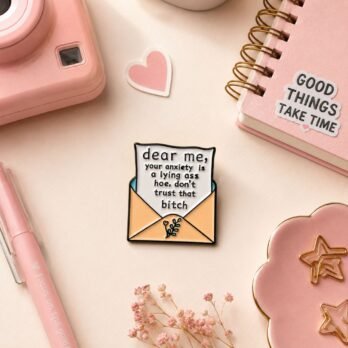 Dear Me Anxiety Reminder Enamel Pin | Motivational Envelope Brooch