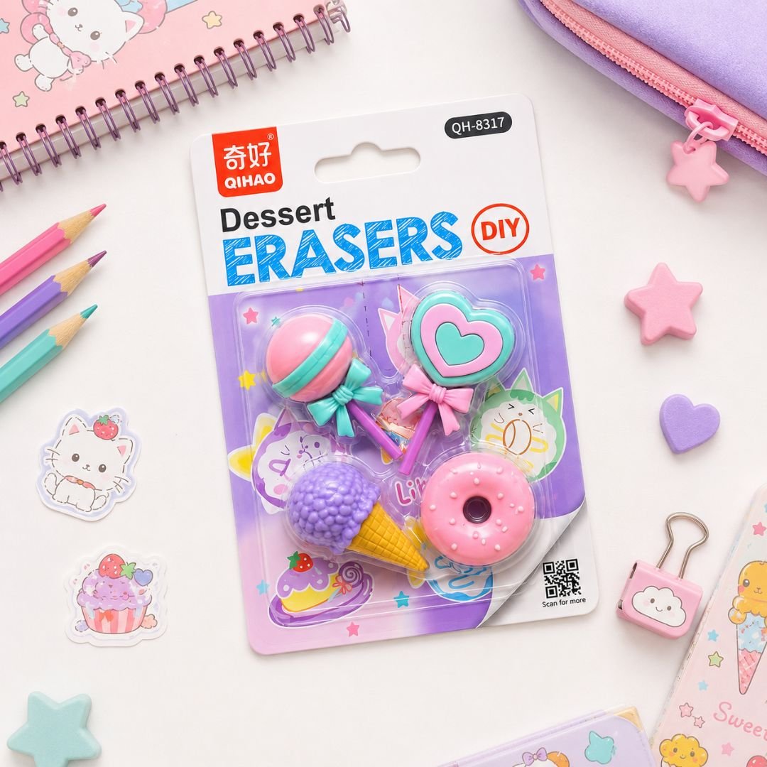 DIY Dessert Erasers Set of 4 – Lollipop & Ice Cream Cone - Image 2