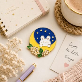 Dream Bunny Moon Enamel Lapel Pin | Cute Rabbit Hard Enamel Pin