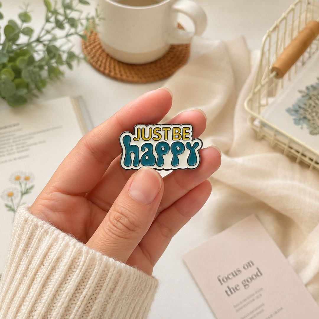 Just Be Happy Enamel Pin – Cute Motivational Lapel Pin - Image 2
