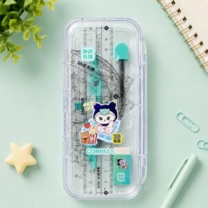 Kawaii mint green geometry set with compass set of 7