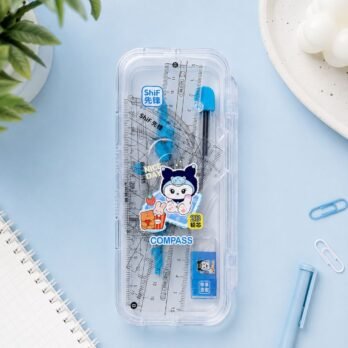 Kawaii Blue Geometry Set with Compass – Set of 7