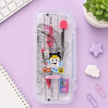 Kawaii Pink Geometry Set with Compass – Set of 7