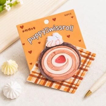 Puppy Swiss Roll Sticky Notes – Cute Dessert, 30 Sheets