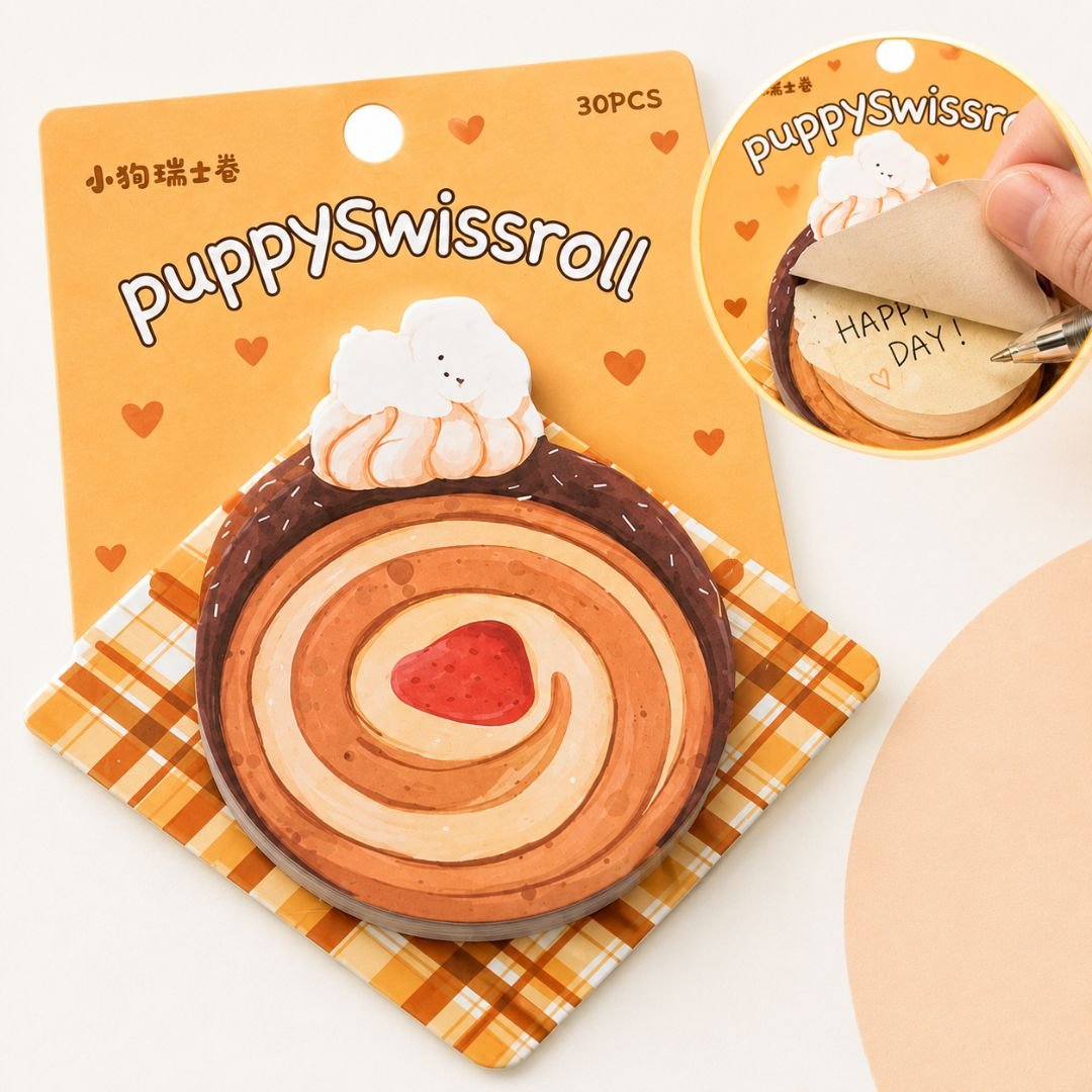 Puppy Swiss Roll Sticky Notes – Cute Dessert, 30 Sheets - Image 3