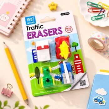 Traffic Erasers Set of 4 | Cute Vehicle Erasers for Kids, School & Stationery