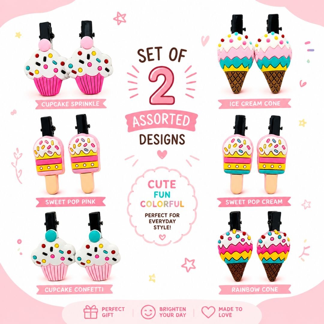 Cute Dessert Hair Clips for Girls – Set of 2 Assorted Designs - Image 2