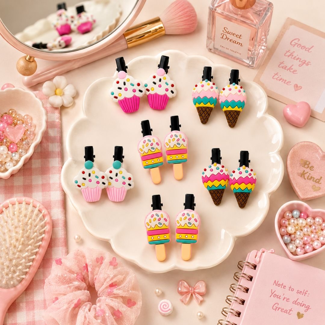 Cute dessert hair clips for girls set of 2 assorted designs