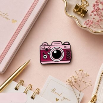 Vintage Pink Camera Enamel Lapel Pin | Cute Retro Camera Hard Enamel Pin