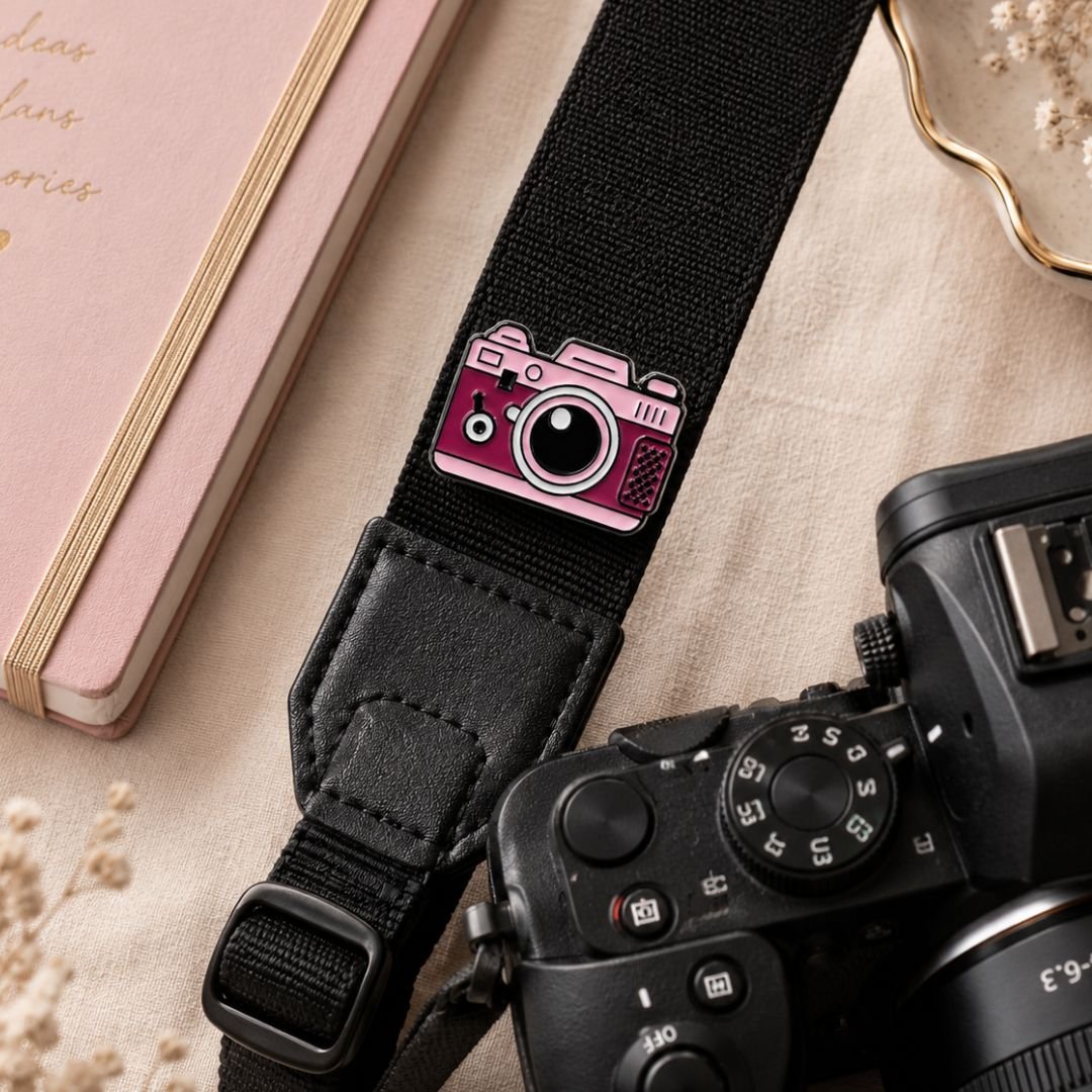 Vintage Pink Camera Enamel Lapel Pin | Cute Retro Camera Hard Enamel Pin - Image 2