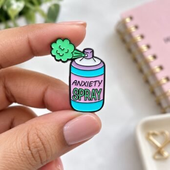 Anxiety Spray Enamel Pin | Cute Blue & Pink Spray Bottle Lapel Pin
