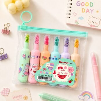 Pastel Highlighters Set of 6 with Zipper Pouch | Cute Assorted Colors