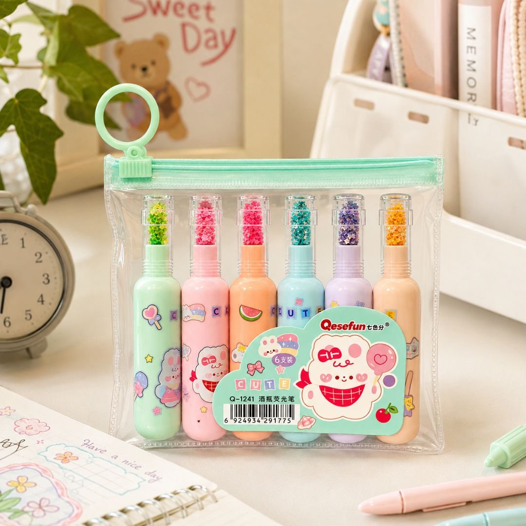Pastel Highlighters Set of 6 with Zipper Pouch | Cute Assorted Colors - Image 4