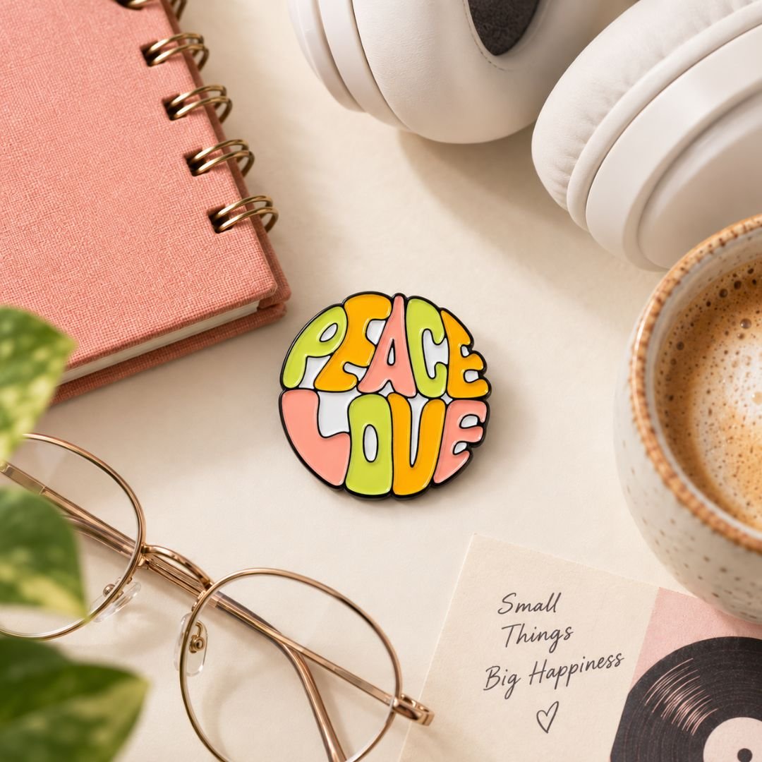 Peace Love Enamel Pin – Colourful Motivational Lapel Pin - Image 2