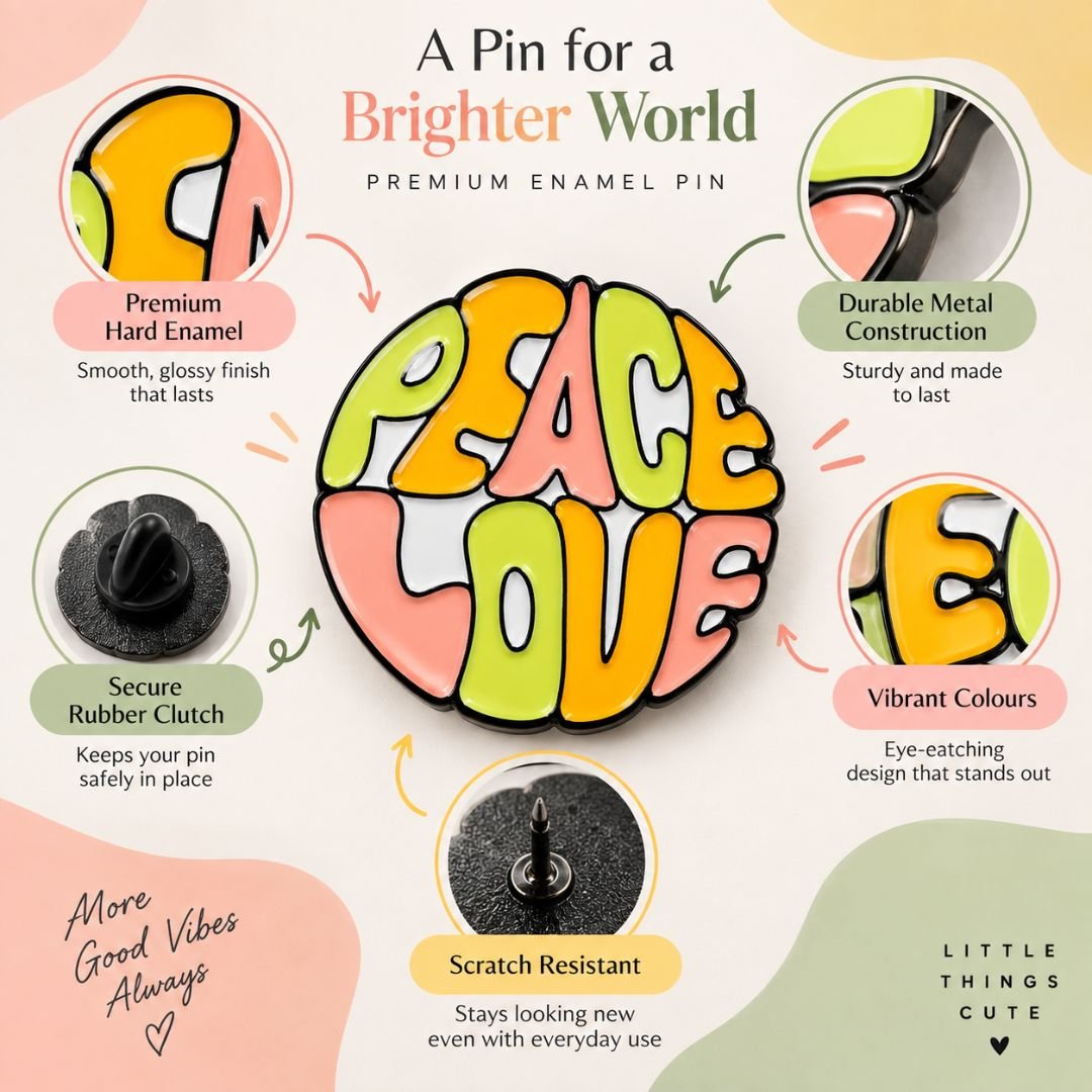 Peace Love Enamel Pin – Colourful Motivational Lapel Pin - Image 4