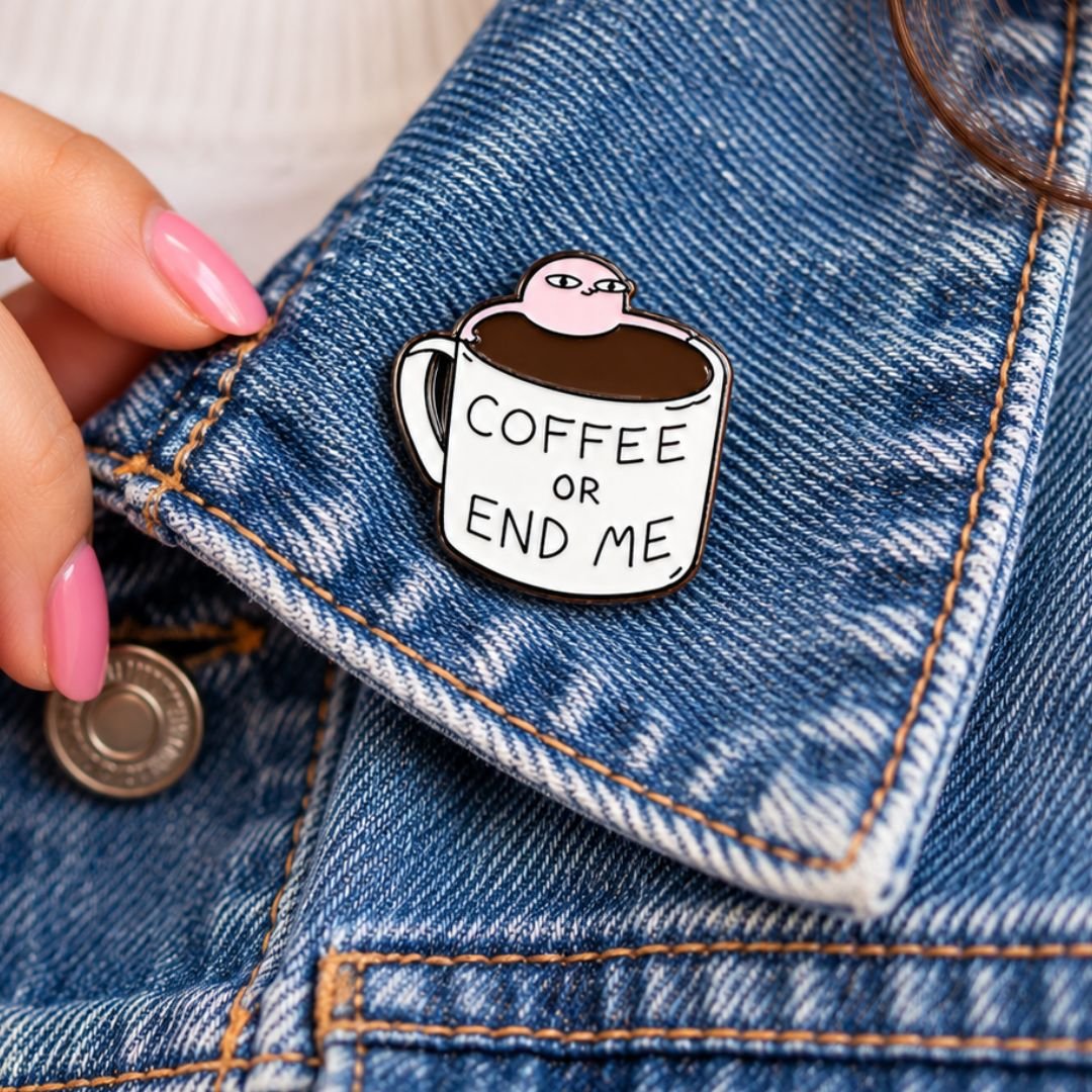 Coffee or End Me Enamel Pin – Funny Coffee Cup Pin for Coffee Lovers - Image 2