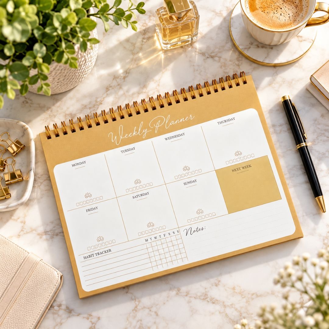 Elegant Weekly Planner – Spiral Desk Planner with Habit Tracker & Notes - Image 2