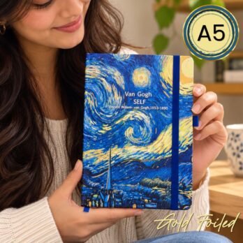Van Gogh Starry Night A5 Notebook – Gold Foil Cover & Printed Page Edges, 160 Pages