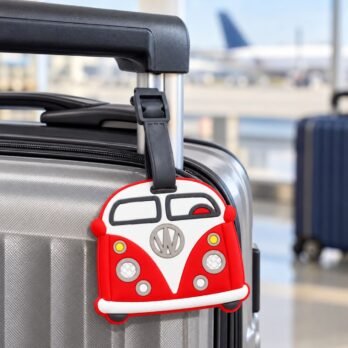 Vintage Van Silicone Luggage Tag – Red and White Camper Van Suitcase Tag